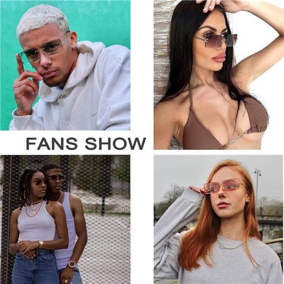 Rectangle Sunglasses for Men/Women Small Rimless Square Shade Eyewear Summer - Picture 4 of 6